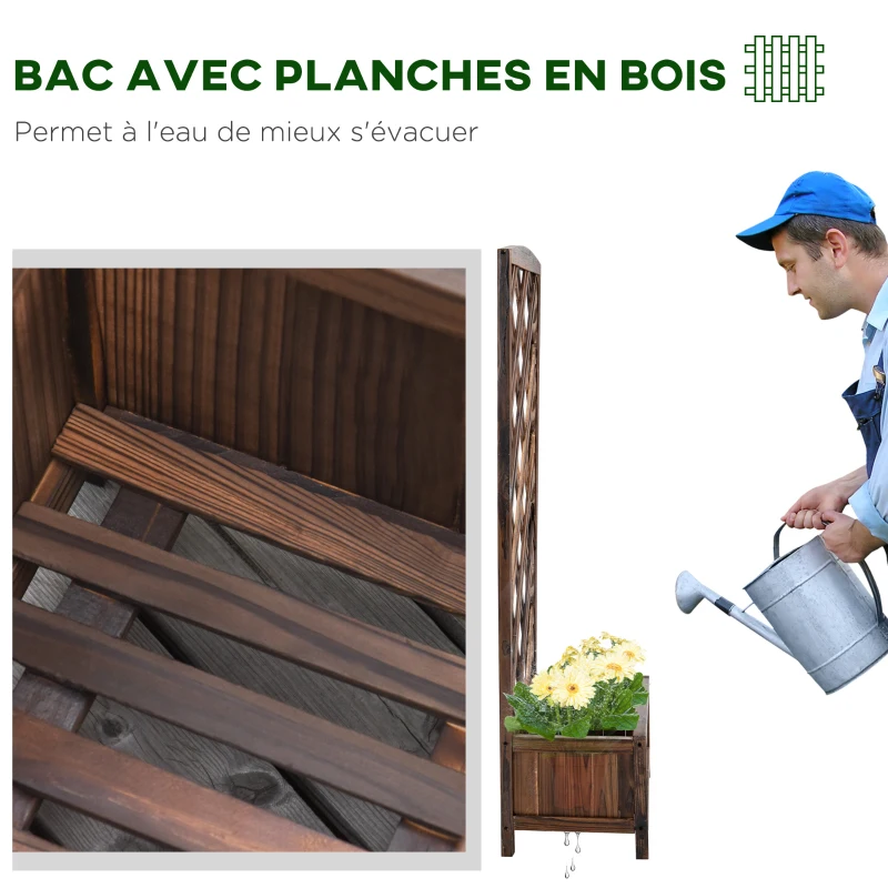 Outsunny Jardinière avec Treillis - bac à Fleurs - jardinière sur Pied - dim. 60L x 30l x 122H cm Bois Sapin traité carbonisation