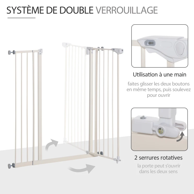 Barrière de sécurité Longueur réglable dim. 74-80 cm ou 91,5-97,5 cm métal Plastique Blanc