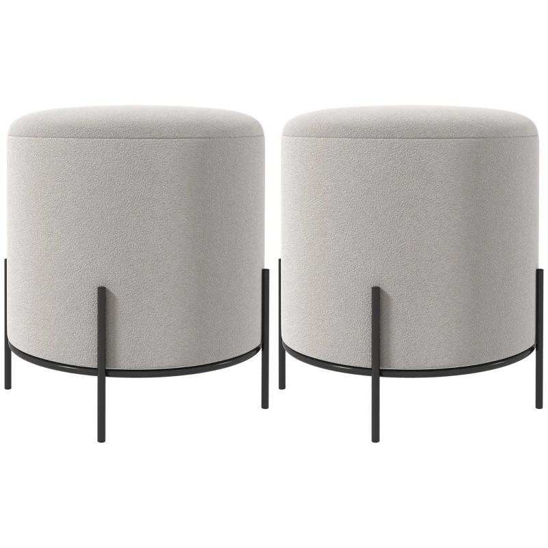 HOMCOM Lot de 2 poufs ottoman tabouret pouf repose-pied en velours pieds en acier pour salon chambre Ø 35 x 38 cm gris clair