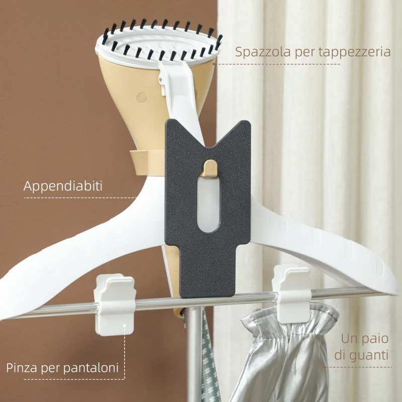 HOMCOM Ferro da Stiro Verticale a Vapore 1800W con Serbatoio 1.8L, Altezza Regolabile e Accessori, Oro