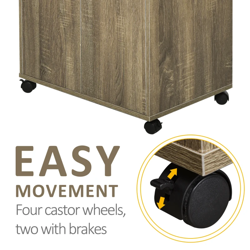 HOMCOM Kitchen Storage Unit, Modern Microwave Stand Trolley Cart, Sideboard with Cabinet,  Locking Wheels, Shelf for Living Room, Dining Room, Grey