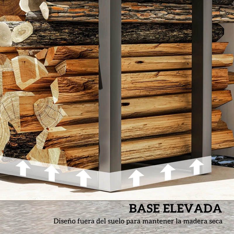 Outsunny Soporte para Leña Extensible Leñero con 4 Ganchos para Interior y Exterior 40-65x25x100-150 cm Carga 100 kg  Negro