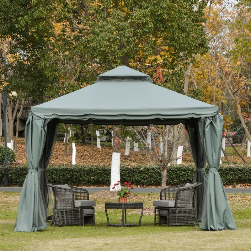 Outsunny Gartenpavillon Pavillon Gartenzelt Festzelt Partyzelt mit 4 x Seitenwand wetterfest Aluminium Polyester Grau 3 x 3 x 2,7 m