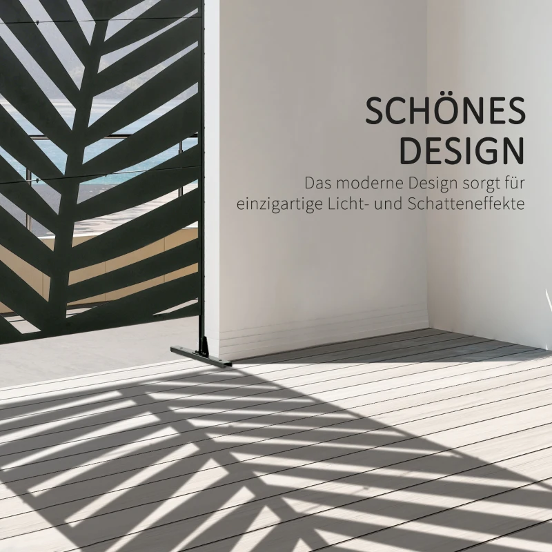 Outsunny Outdoor-Sichtschutz, lackiert Stahlrahmen, Design: Palmblatt-Silhouette, 1,2 x 2 m, Schwarz