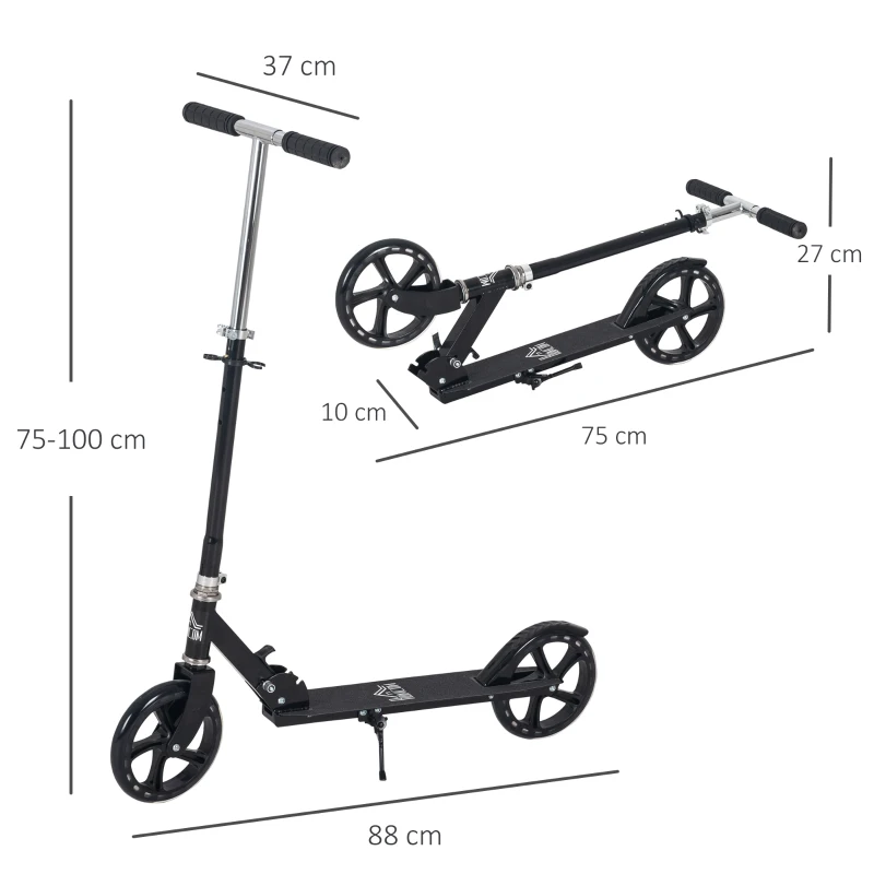 HOMCOM Patinete Plegable para Niños de 7-14 Años Scooter Infantil Manillar Ajustable en Altura de 4 Niveles con Freno 88x37x75-100 cm Negro