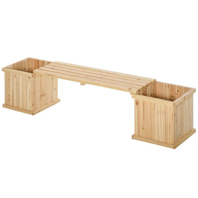 Outsunny  Hochbeet Gartenbank mit 2 Pflanzkasten Holz Sitzbank mit Blumenkasten Garten Holzbank Parkbank Natur 176 x 38 x 40 cm