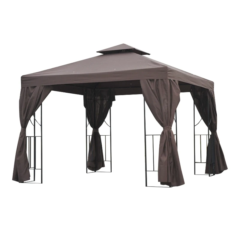 Outsunny 3 x 3 m Garden Gazebo Double Roof Marquee Patio Wedding Party Tent Canopy Shelter with Sidewalls (Brown)