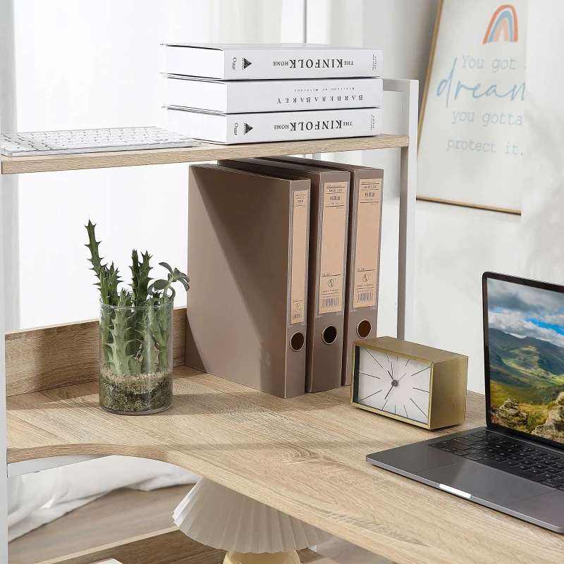 HOMCOM Office Desk with Storage Shelves, 120 CM Computer Desk, Industrial Study Table with Metal Frame for Home Office Small Space, Oak