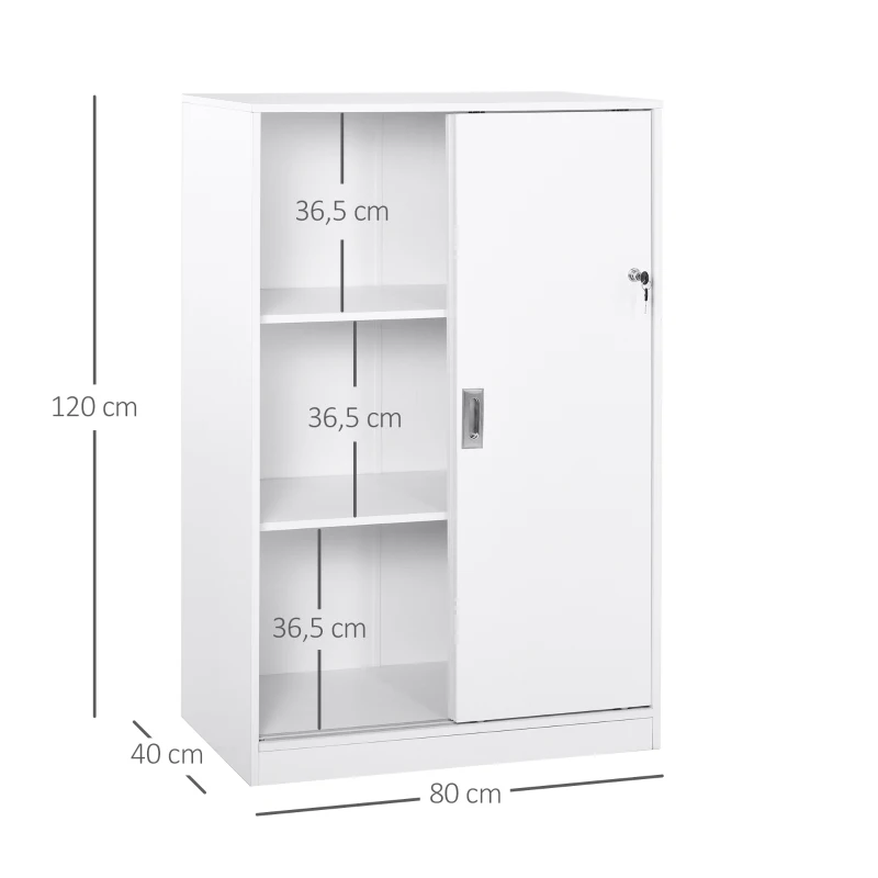 HOMCOM Aktenschrank mit verschließbarer Tür, inklusive 2 Schlüsseln, 80 cm x 40 cm x 120 cm, Weiß