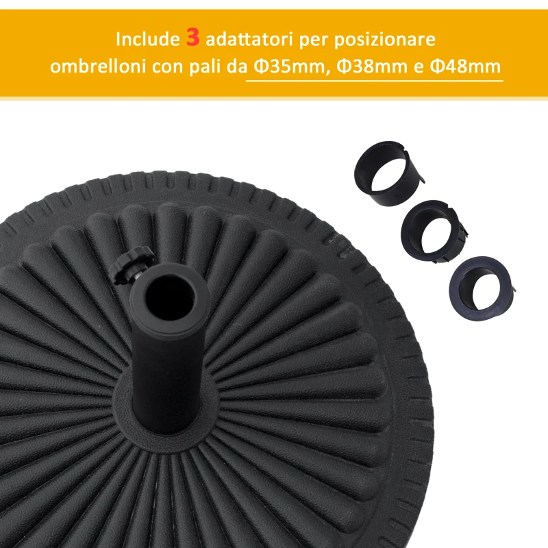 Outsunny Base per Ombrellone Rotonda in HDPE da 14kg per Pali da Ф35-38-48mm, Ø49x32A cm, Nero