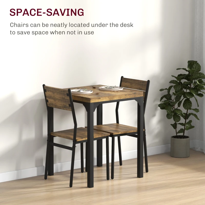 HOMCOM Three-Piece Minimal and Compact Dining Set, Rustic Brown