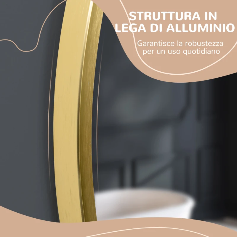 kleankin Specchio Bagno Rotondo con Cornice da Parete in Lega di Alluminio, Ø50x2cm, Oro