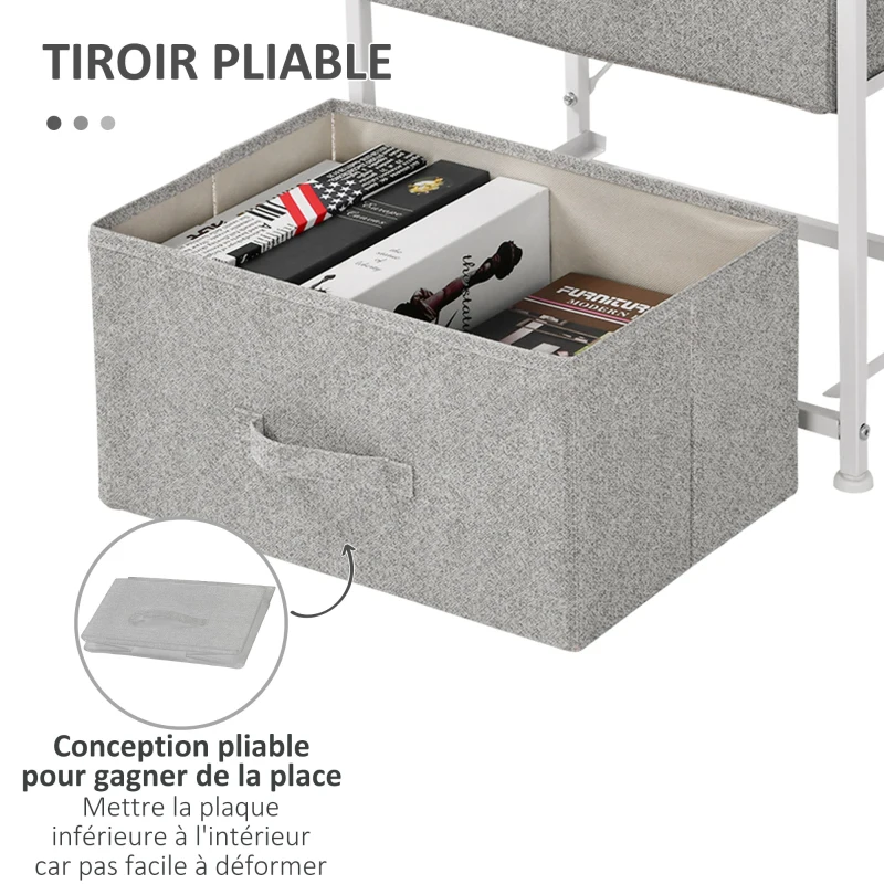 HOMCOM Lot de 3 commodes en tissu meuble de rangement chiffonnier 14 tiroirs non-tissés gris structure acier blanc plateau