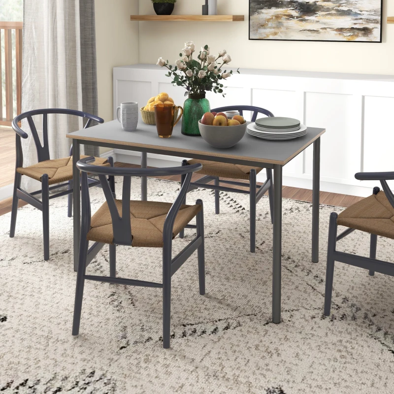 HOMCOM Dining Table w/Steel Frame，Kitchen Table for 4 People，75H x 120L x 70Wcm，Minimalistic Style for Living Room, Dining Room Grey
