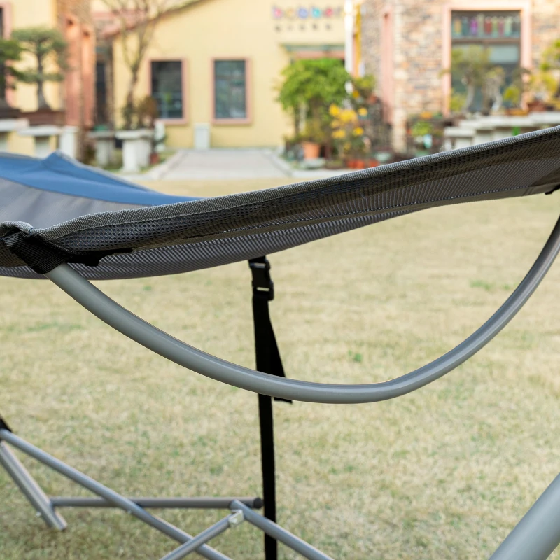Outsunny Hamaca de Jardín con Soporte Plegable con Cama de Tela Oxford y Malla Transpirable Bolsillo de Almacenaje y Portátil con Bolsa 235,5x82x90,5 cm Azul y Plata