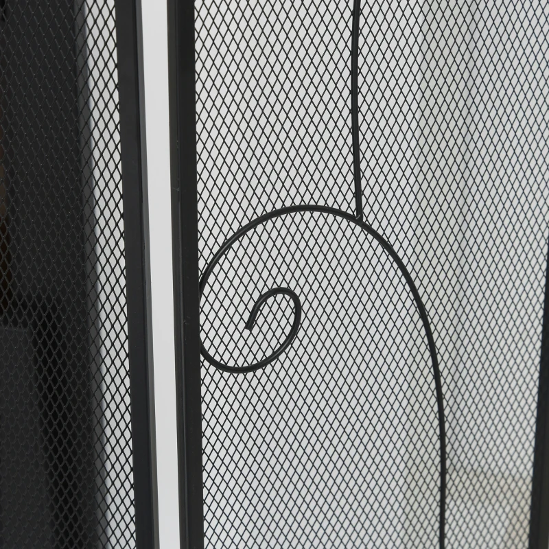 HOMCOM Pantalla de Chimenea Plegable con Bisagras 132,5x76,5 cm Estructura de Acero Resistente Malla Decorativa Negro