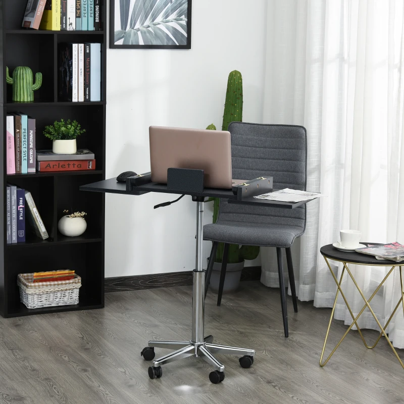 HOMCOM Laptoptisch Laptop Ständer Notebooktisch mit Rollen höhenverstellbar klappbar Computer Tablet Stahl + MDF Schwarz 90,5 x 36 x 65-90 cm