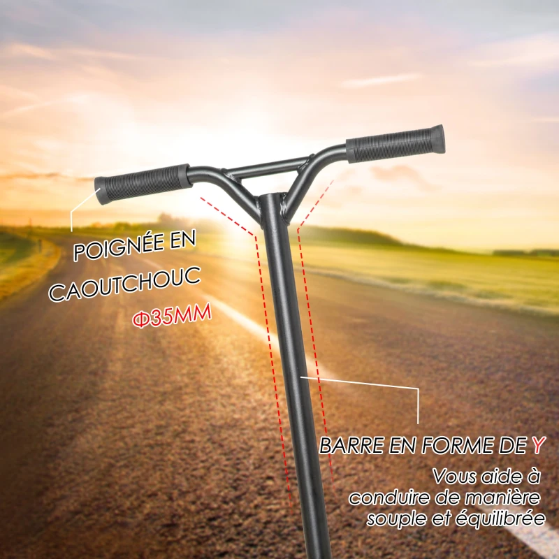 HOMCOM Trottinette freestyle pro rotation à 360 degré résistante aux acrobaties et sauts châssis en aluminium 83 cm de hauteur roues de 100 mm