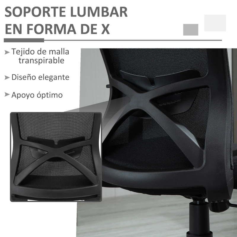 Vinsetto Silla de Oficina Altura Ajustable Reposabrazos Soporte Lumbar Respaldo Transpirable y Basculante 62x56x95-103 cm Negro