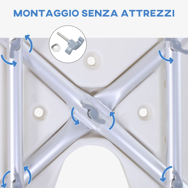 HOMCOM Sedia Doccia Regolabile su 8 Livelli con Fori di Drenaggio, in Alluminio e PE, 48x42x71-83.5 cm, Bianco e Argento