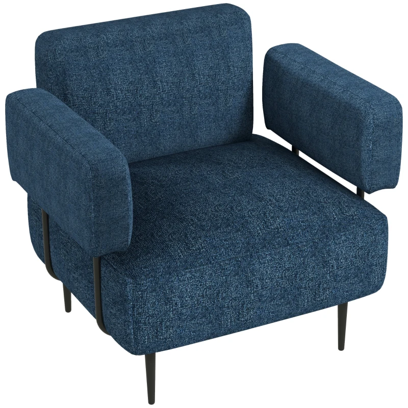 HOMCOM Poltrona Moderna per Casa e Ufficio in Tessuto effetto Lino con Imbottitura, 89x72.5x76 cm, Blu Scuro