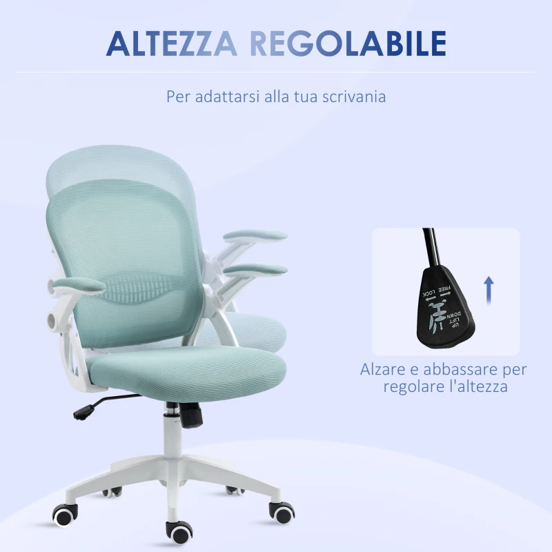 Vinsetto Sedia da Ufficio Ergonomica con Schienale a Rete e Altezza Regolabile, 65.5x61.5x88-97.5cm, Azzurro