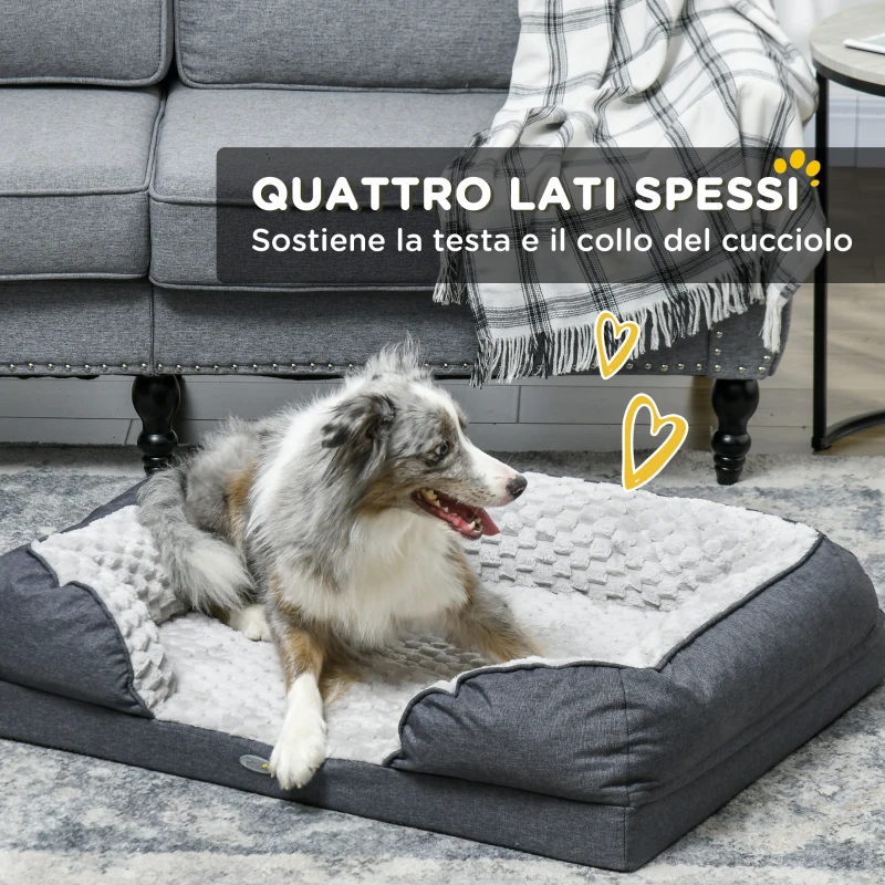 PawHut Lettino per Cani Taglia Media Imbottito con Cuscino Rimovibile Lavabile, 90x69x21cm, Grigio Carbone