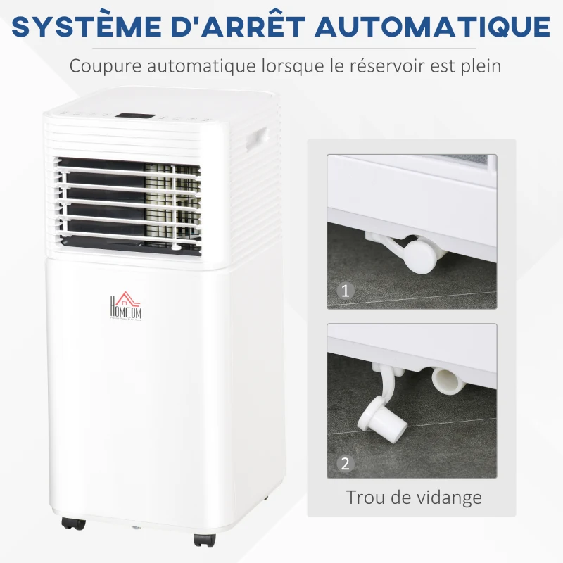 HOMCOM Climatiseur mobile 9000 BTU/H débit d'air 360 m³/h, minuterie 24H et télécommande, capacité max. de 28 m² blanc