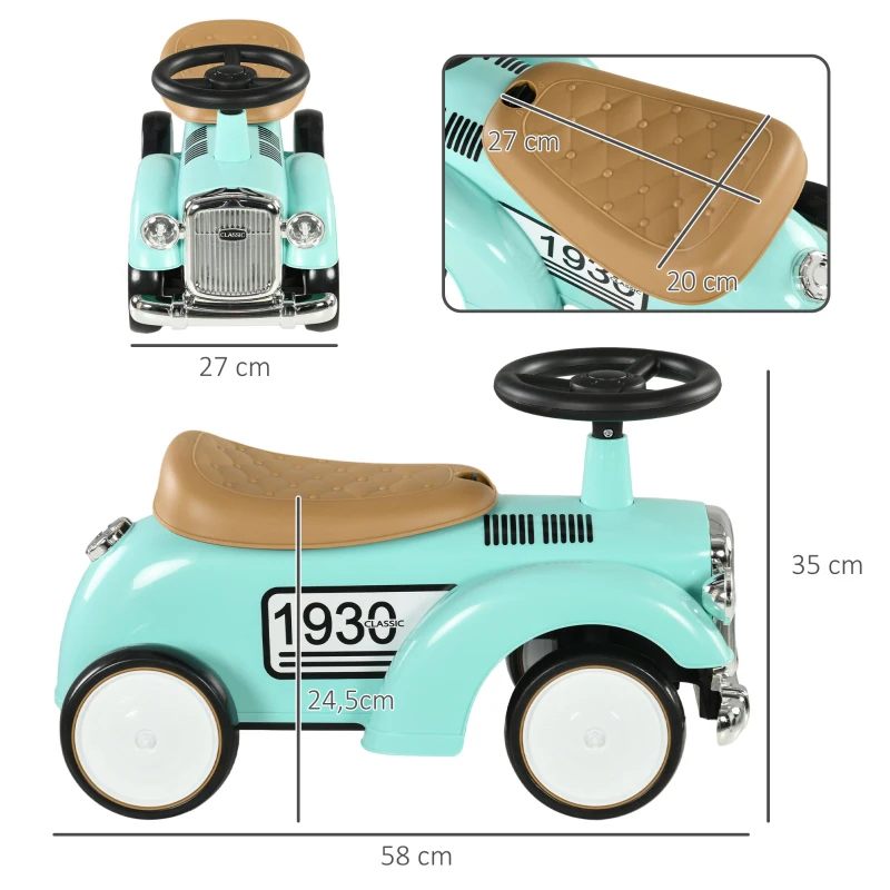 AIYAPLAY Coche Correpasillos para Bebés de 12 a 36 Meses con Bocina Compartimento de Almacenaje y Volante 58x27x35 cm Verde Mint