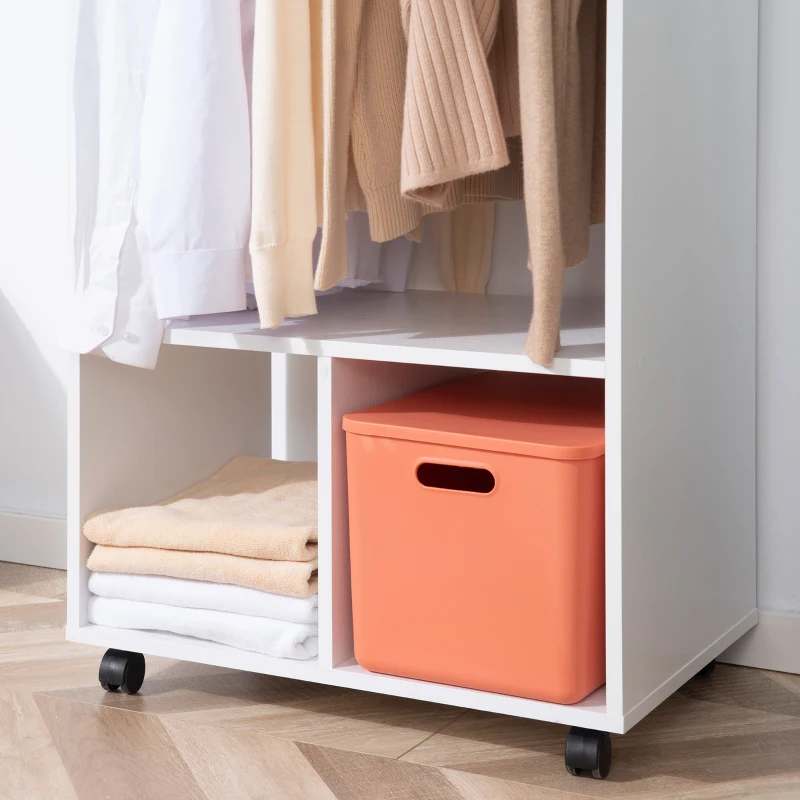 HOMCOM Armoire penderie étagère 2 niches penderie 4 roulettes pivotantes dim. 60L x 40l x 128H cm Coloris Blanc