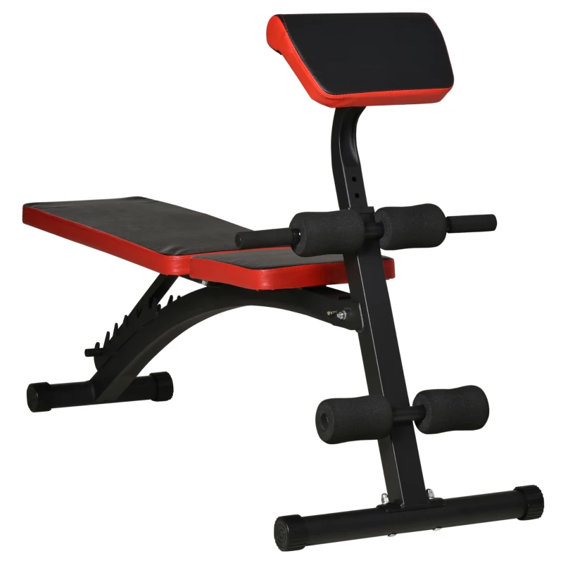 HOMCOM Multifunktion Hantelbank Höhenverstellbar Kraftstation Gewicht bis 120 kg mit 6-stufigem Rückenlängenwinkel Trainingsbank Metall Kunstleder Schwarz+Rot 145 x 52 x 79-105 cm