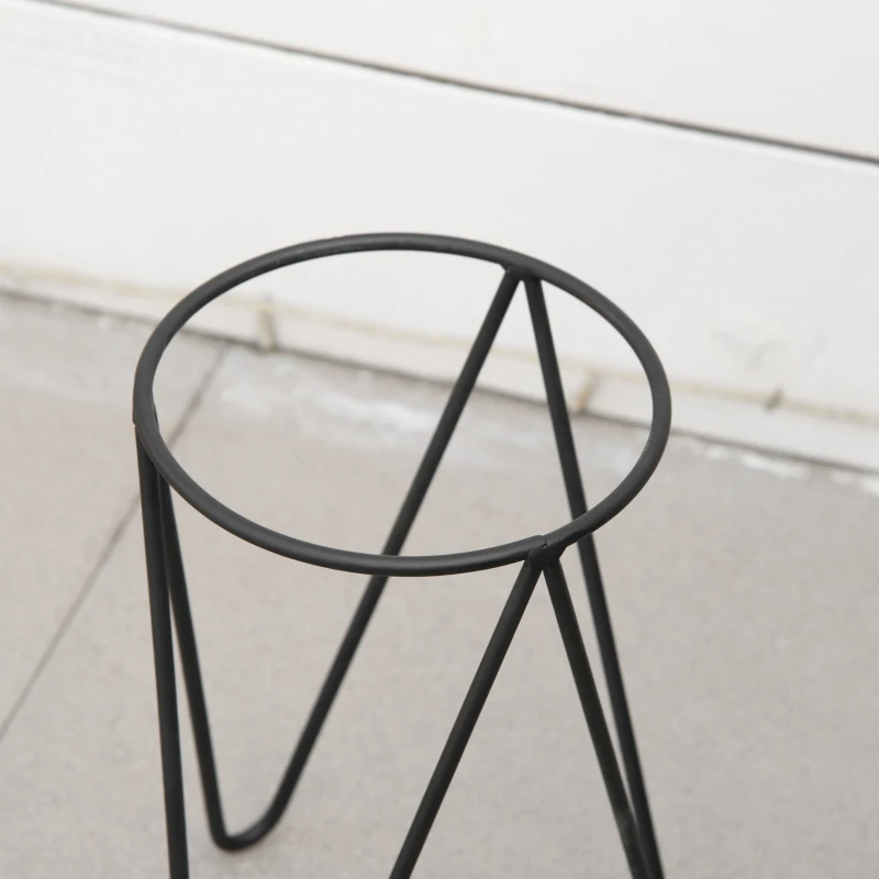Outsunny Fioriera Set di 2 Pezzi con Supporto di Metallo per Arredamento Interni ed Esterni Nera