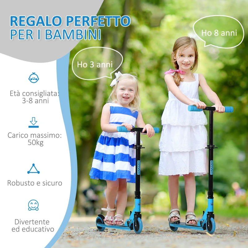 HOMCOM Monopattino per Bambini 3-8 Anni, Pieghevole con Altezza Regolabile, in Alluminio, Blu
