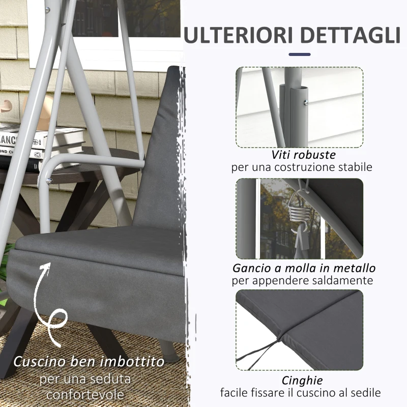 Outsunny Dondolo 2 Posti con Tavolino e Portabicchieri, in Metallo e Poliestere, 175x110x165 cm, Grigio