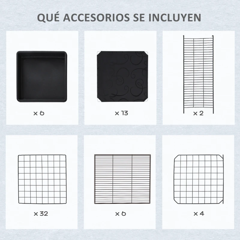 PawHut Jaula para Animales Pequeños Parque Modulable y Desmontable con 4 Puertas 6 Bandejas Extraíbles 111x75x119 cm Negro