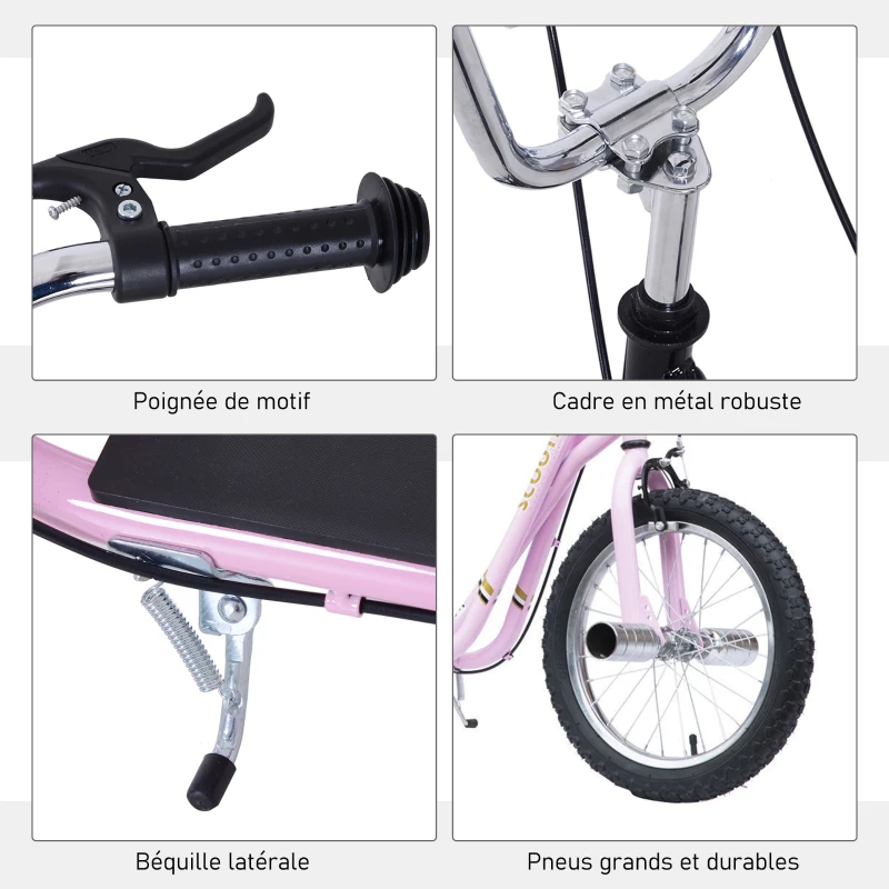 HOMCOM Trottinette patinette Freestyle Grandes Roues pneumatiques Ø 41 cm avec pegs Rose