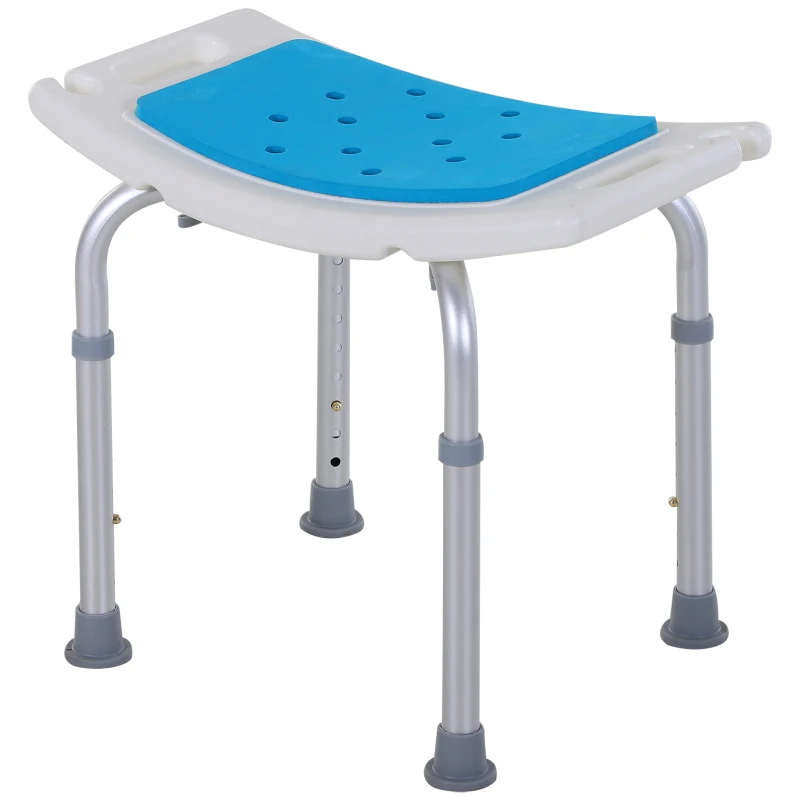 HOMCOM Siège de Douche réglable en Hauteur Tabouret de Douche Ergonomique Pieds antidérapants Charge Max. 135 Kg alu HDPE Blanc Bleu