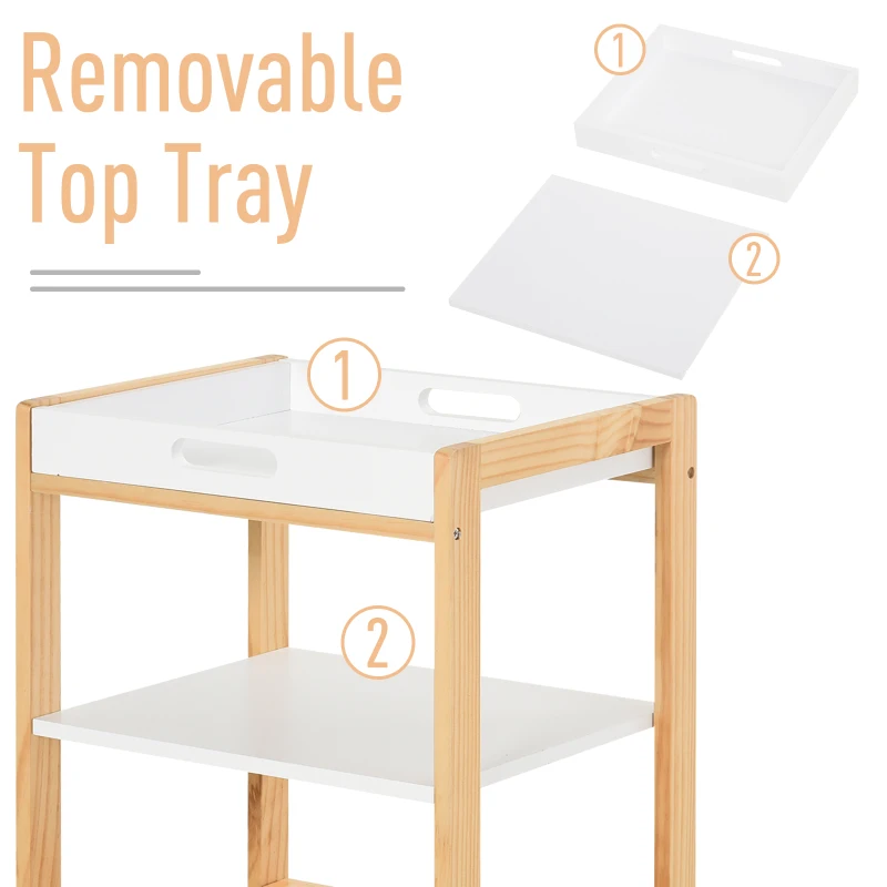 HOMCOM 4-Tier Moving Trolley Cart MDF Wood Blend w/ Tray Shelves 4 Universal Wheels Home Kitchen Office Storage Island Unit White Brown