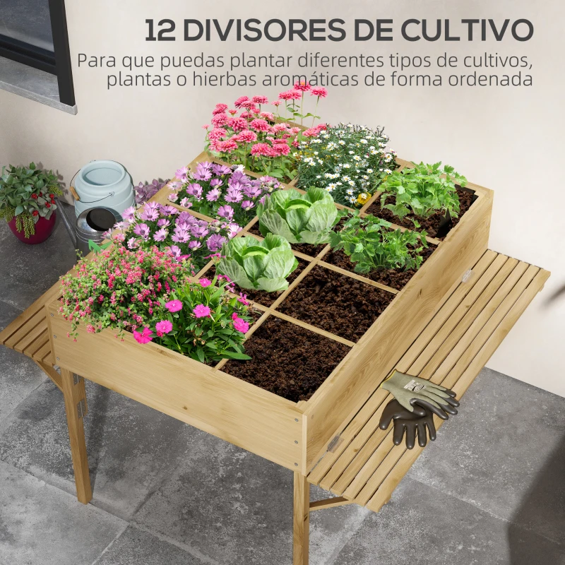 Outsunny Huerto Urbano Elevado 122x91,5x89 cm con 2 Estantes Plegables Tela no Tejida para Cultivo Plantas Flores Natural