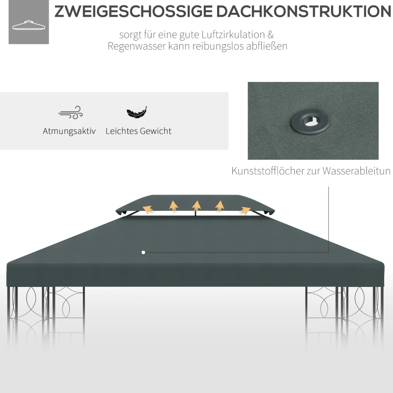 Outsunny Ersatzdach für Metallpavillon 3x4m wasserabweisend Pavillondach mit Doppeldach, Ersatzbezug für Gartenpavillon Partyzelt Gartenzelt Polyester Kohlegrau