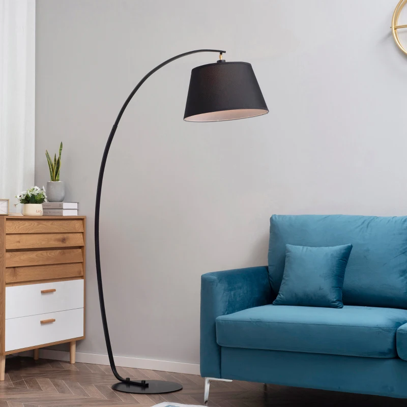 HOMCOM Lampadaire à arc design contemporain lampe arceau moderne douille E27 40 W interrupteur à pédale inclus abat-jour tissu base ronde métal 100 x 43 x 177 cm marron et gris