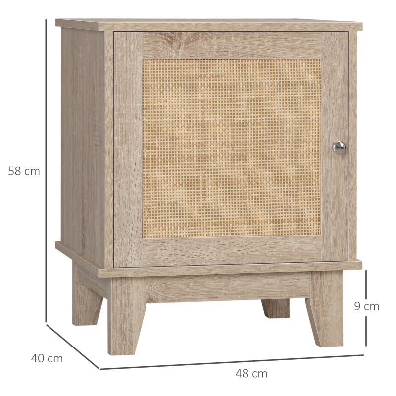 HOMCOM Table de Chevet Table de nuit en cannage Style bohème avec 1 Placard 48 x 40 x 58 cm - Bois naturel