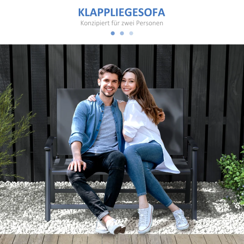 Outsunny 2-Sitzer Gartensessel Gartenstuhl für 2 Personen Gartenbank klappbar, 118 cm x 65 cm x 96 cm, Grau