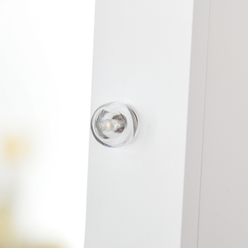 HOMCOM Armoire à bijoux armoire de rangement sur pieds boîte à bijoux avec miroir multi-rangements éclairage LED blanc