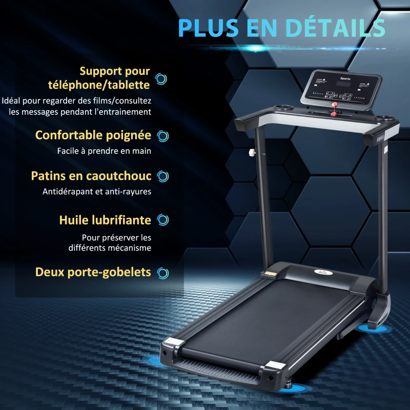 HOMCOM Tapis de Course Electrique Pliable Tapis Roulant 1-12 Km/h 500 W écran LCD 12 programmes Noir(m-7)