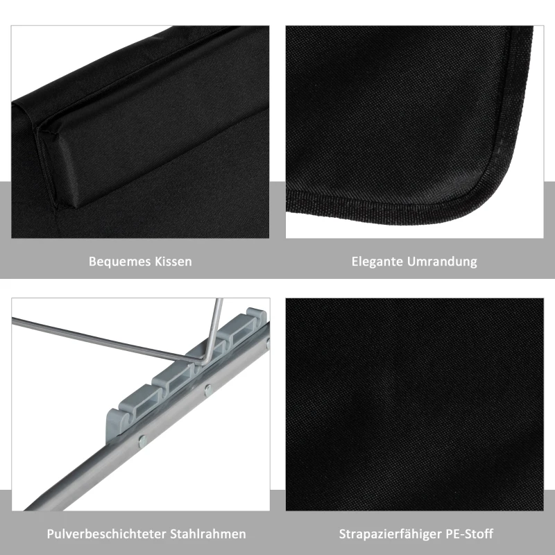 Outsunny Strandliege Sonnenliege Gartenliege, klappbar, verstellbare Rücklehne, Seitentasche, 48 cm x 134 cm x 33-43 cm, Schwarz