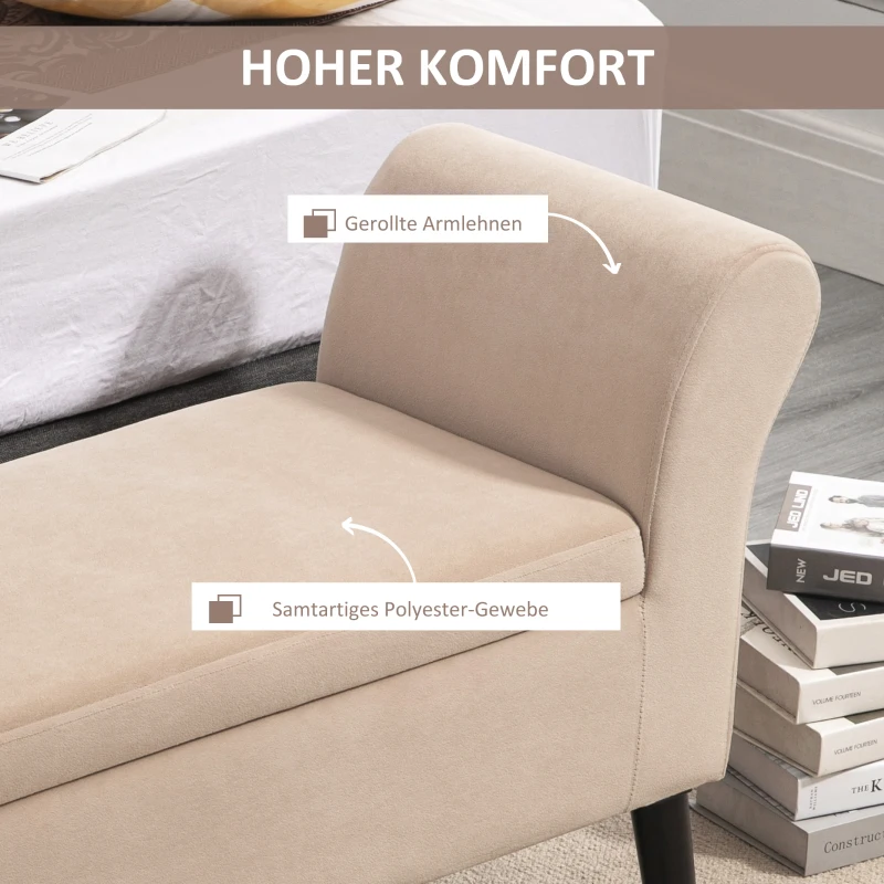 HOMCOM Polsterbank mit Stauraum, Truhenbank mit Armlehnen, 46 cm Sitzhöhe, samtartiges Polyester, 111,5 x 41 x 65 cm, Beige
