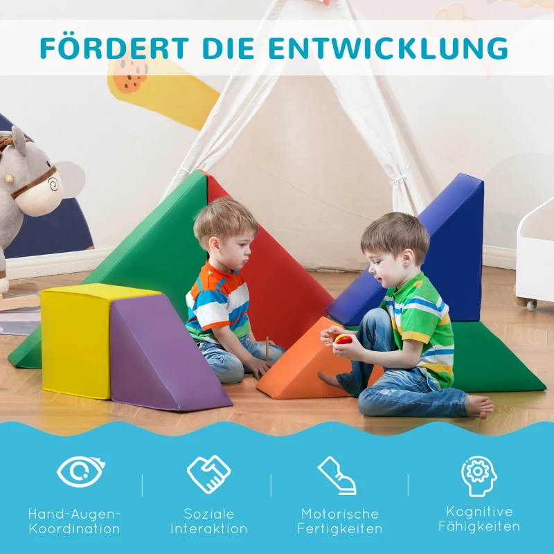 HOMCOM Bausteinset 7er-Set Tangram Legespiel Schaumstoffbausteine Bauspielzeug Riesenbausteine zum Toben und Klettern für 1-3 Jahre Kinder Großbausteine mehrfarbig