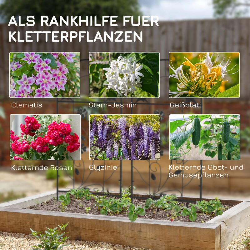 Outsunny 2er-Set Metallspalier, mit Vogel- und Kleeverzierung, für Garten & Terrasse, schwarz, 38 x 98 cm