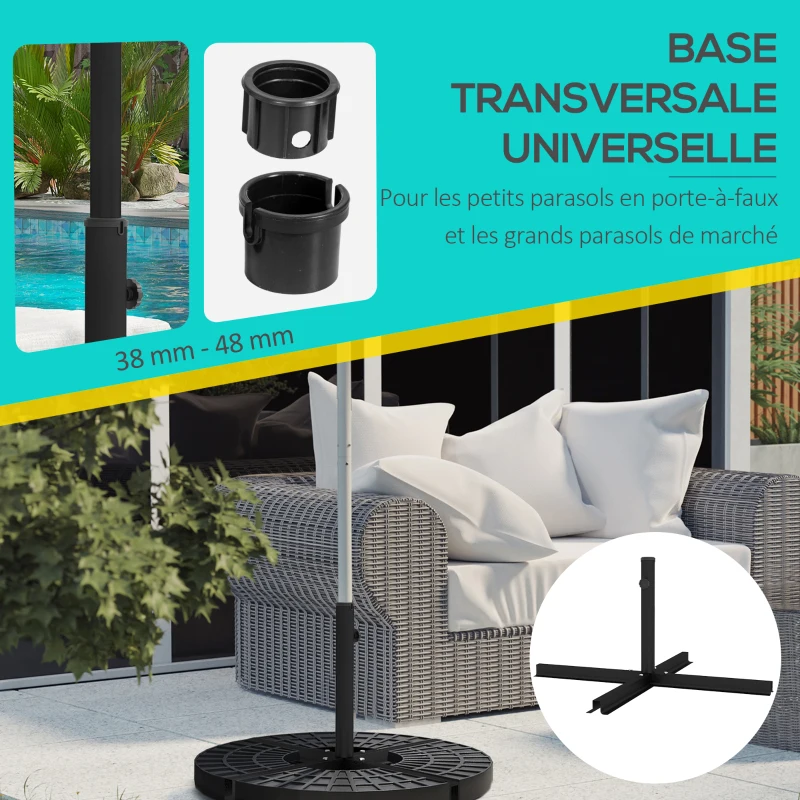 Outsunny Base de parasol support de parasol croisé en métal pour mât Ø 38 et 48 mm dim. 100L x 100l x 75H cm noir